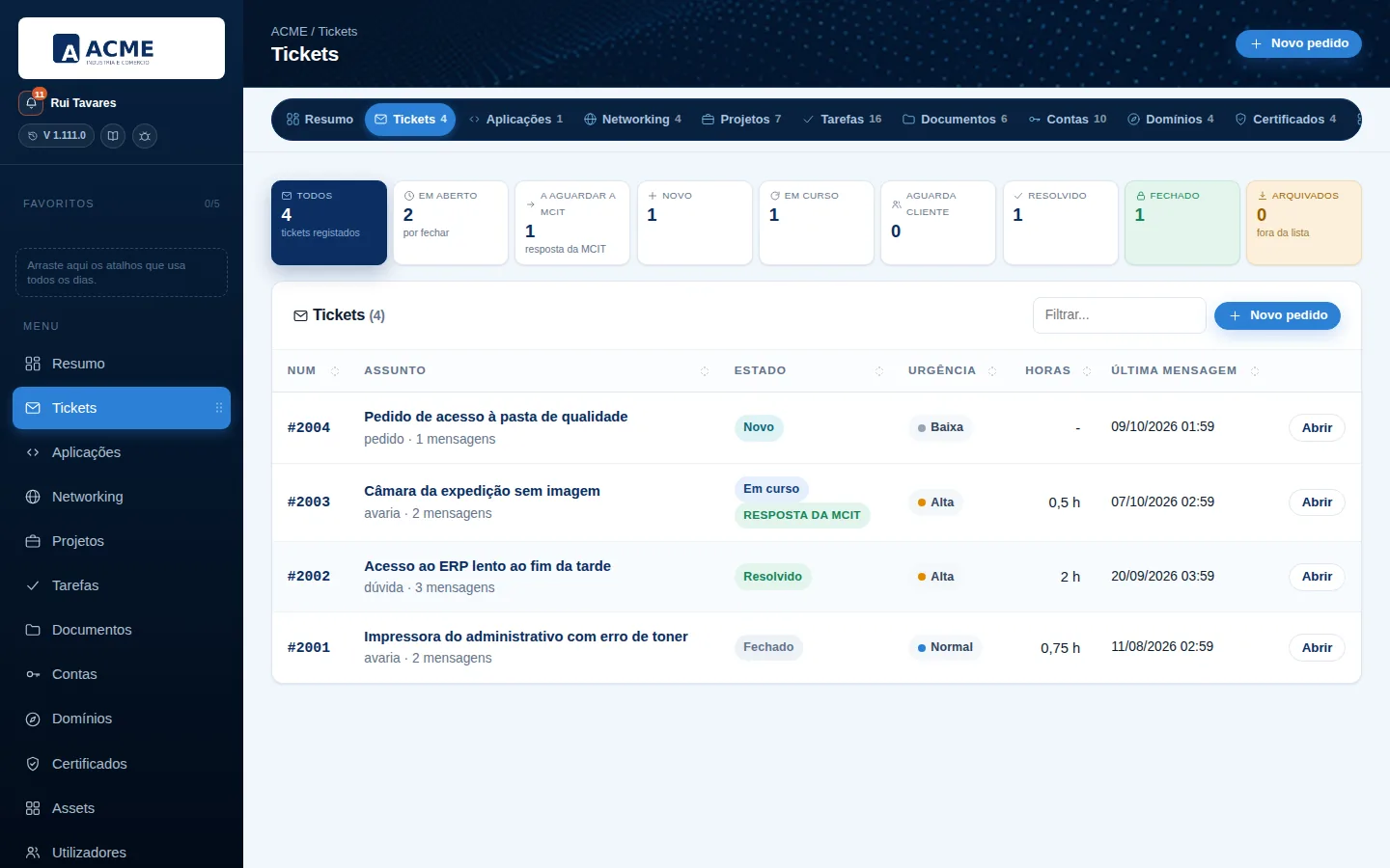 Solicitudes de soporte con historial completo