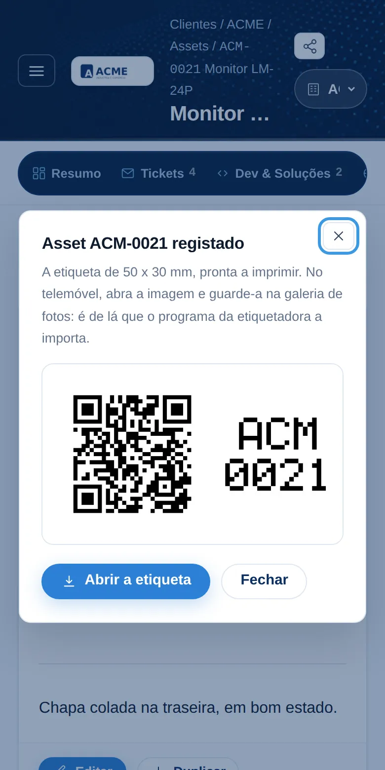 QR label for the new asset
